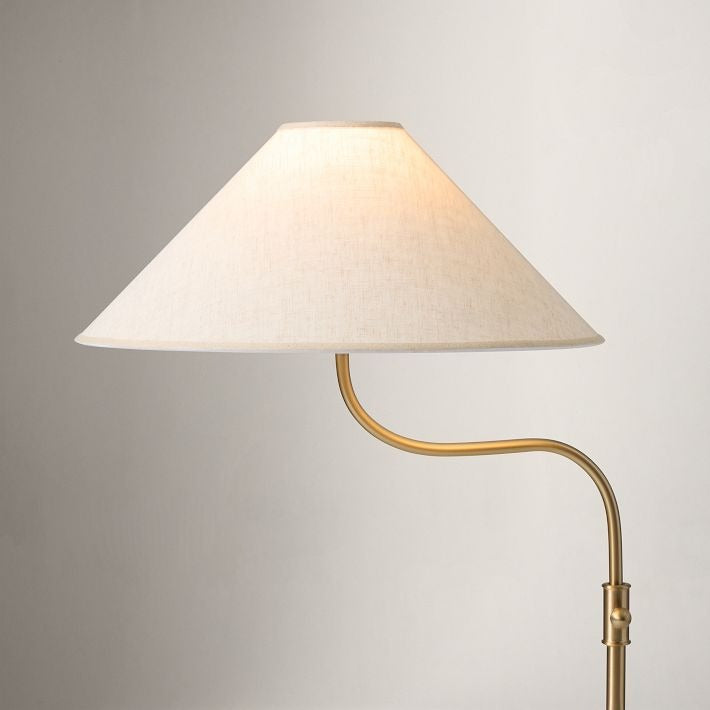 Fibura Modern Linen-Shade Adjustable Floor Lamp with Sleek Metal Arc for Living Rooms and Bedrooms