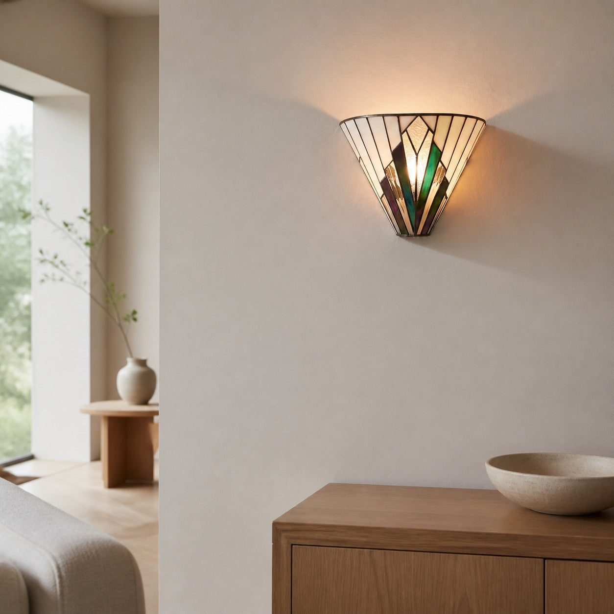 TF Astoria Vintage Fan-Shaped Wall Lamp — Handcrafted Art Glass — For Bedroom Accent Light