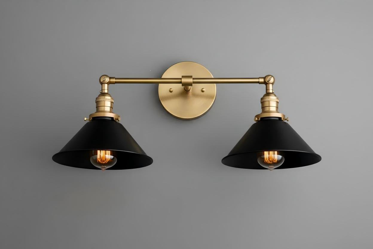 Conique Metal Industrial Wall Sconce with Dual Cone Shades - Vintage Metal Finish