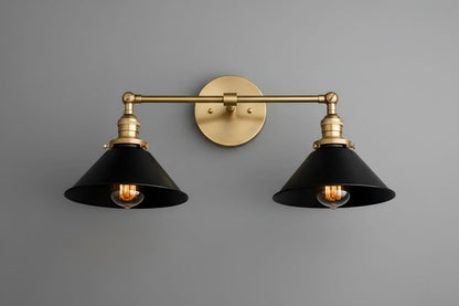 Conique Metal Industrial Wall Sconce with Dual Cone Shades - Vintage Metal Finish