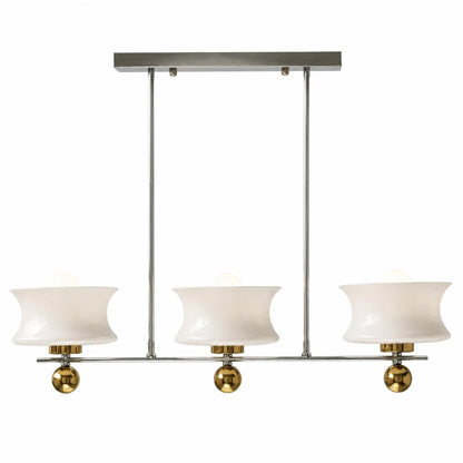 Linear 3-light white glass chandelier