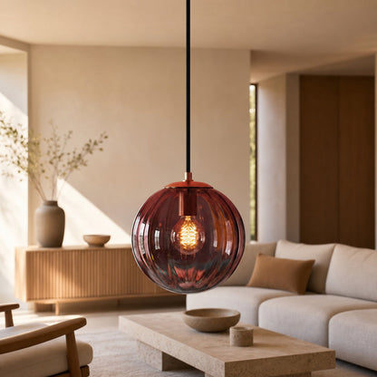 Lunorie Iron Metal Glass Globe Pendant Light – Sculpted Adjustable Pendant for Dining Spaces
