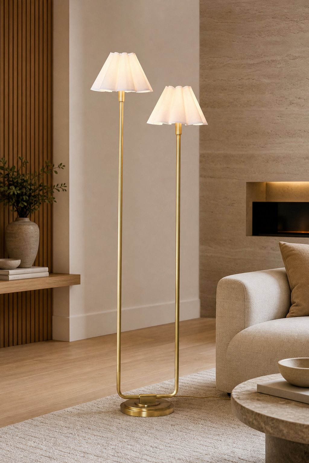 Capirise Stehlampe mit goldfarbenem gewelltem Schirm – Moderne Metallbeleuchtung fürs Schlafzimmer
