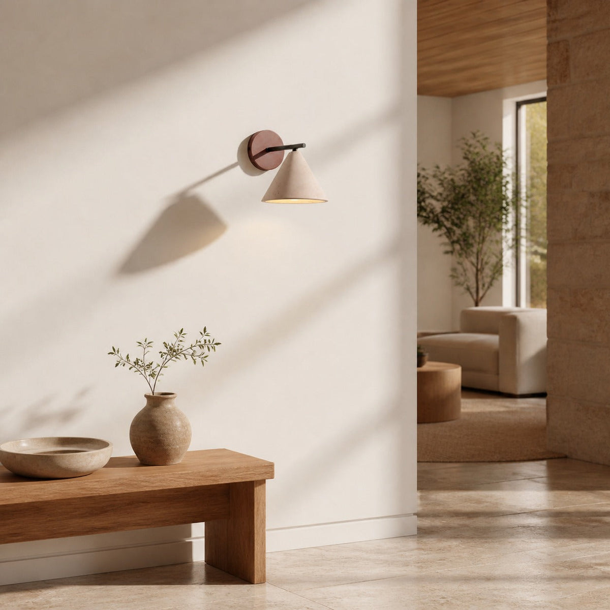 Travira Wall Light Natural Travertine Texture Accent – Modern Wall Light for Hallways and Bathrooms