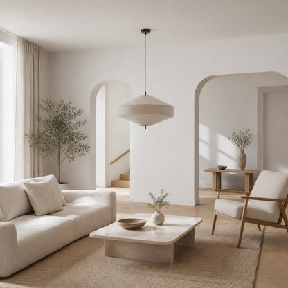 Zalen Layered Linen Pendant – Bronze Ceiling Light for Living & Dining