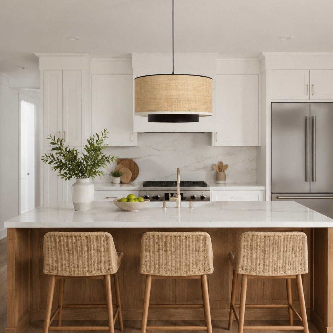 Natural Wabi Sabi Raffia Grass Pendant Light for Dining Room
