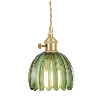 Japanische Retro-Pendelleuchte mit Glasblumen