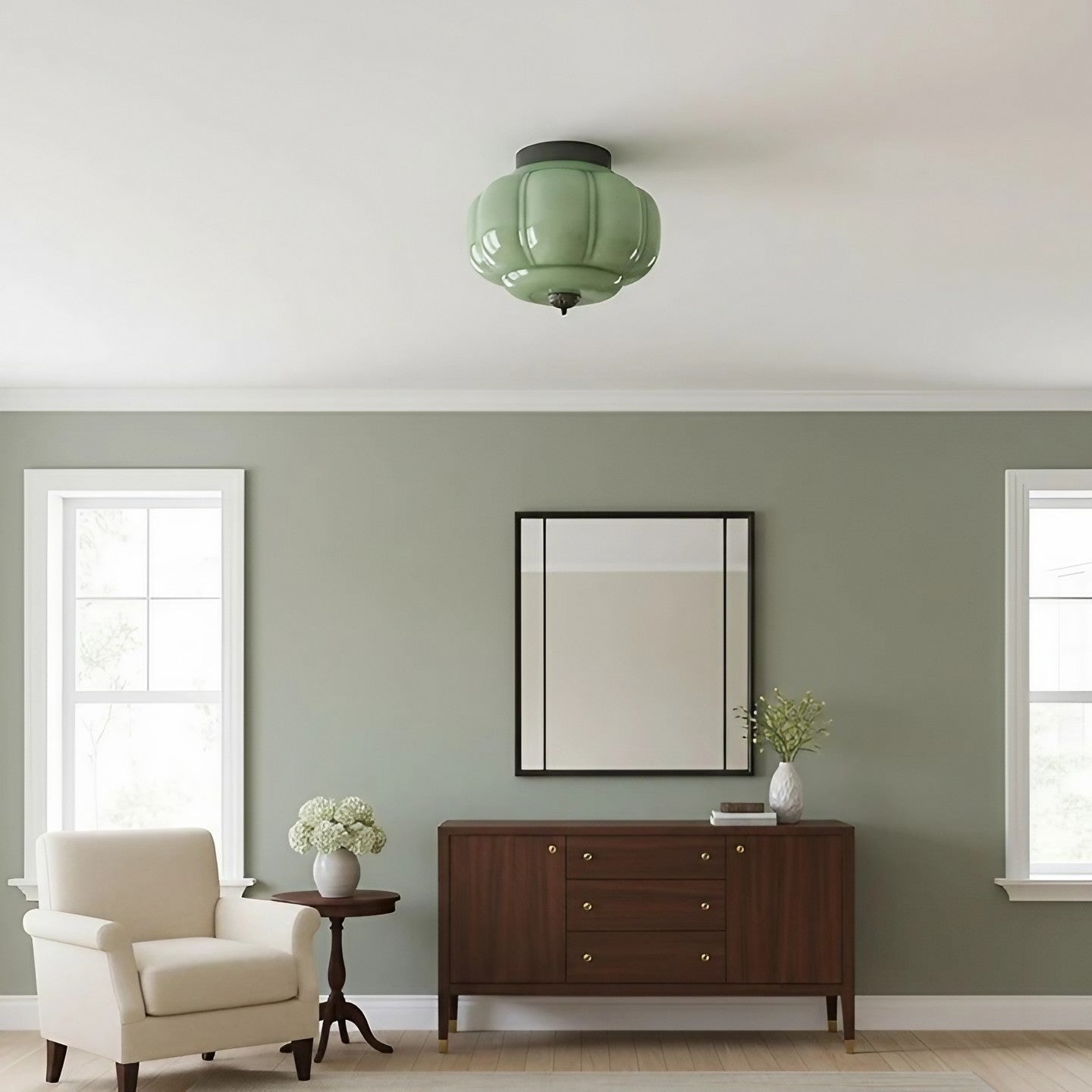 Eloise Milk Glass Ceiling Light - Vintage Flush Mount Ceiling Light