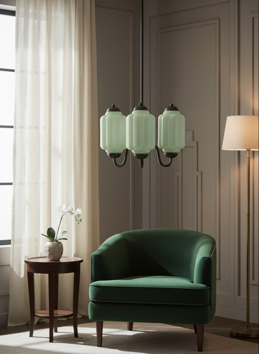 Vintage Eloise Glass Chandelier With 3 Lights