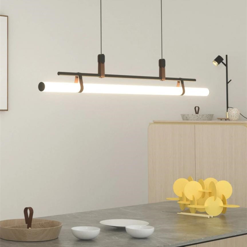 Modernes minimalistisches Langrohr Linearer LED Kronleuchter