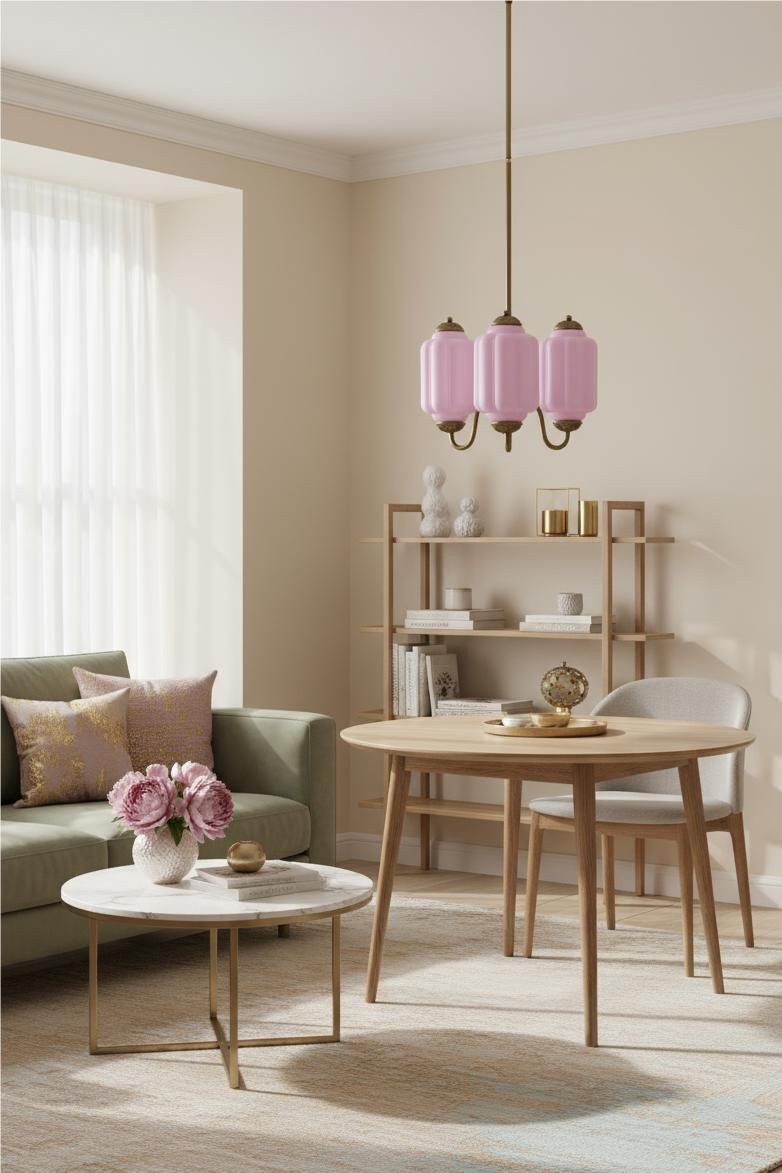 Vintage Eloise Glass Chandelier With 3 Lights