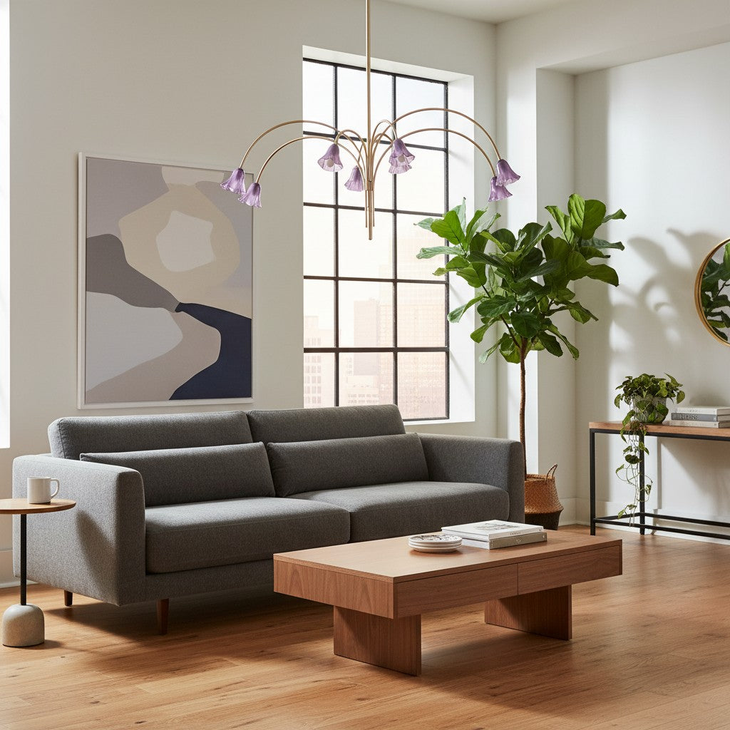 Bellina Sculptural Glass Lily Chandelier – Modern Romantic Pendant Light for High Ceilings