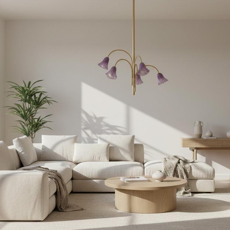 Bellina Sculptural Glass Lily Chandelier – Modern Romantic Pendant Light for High Ceilings