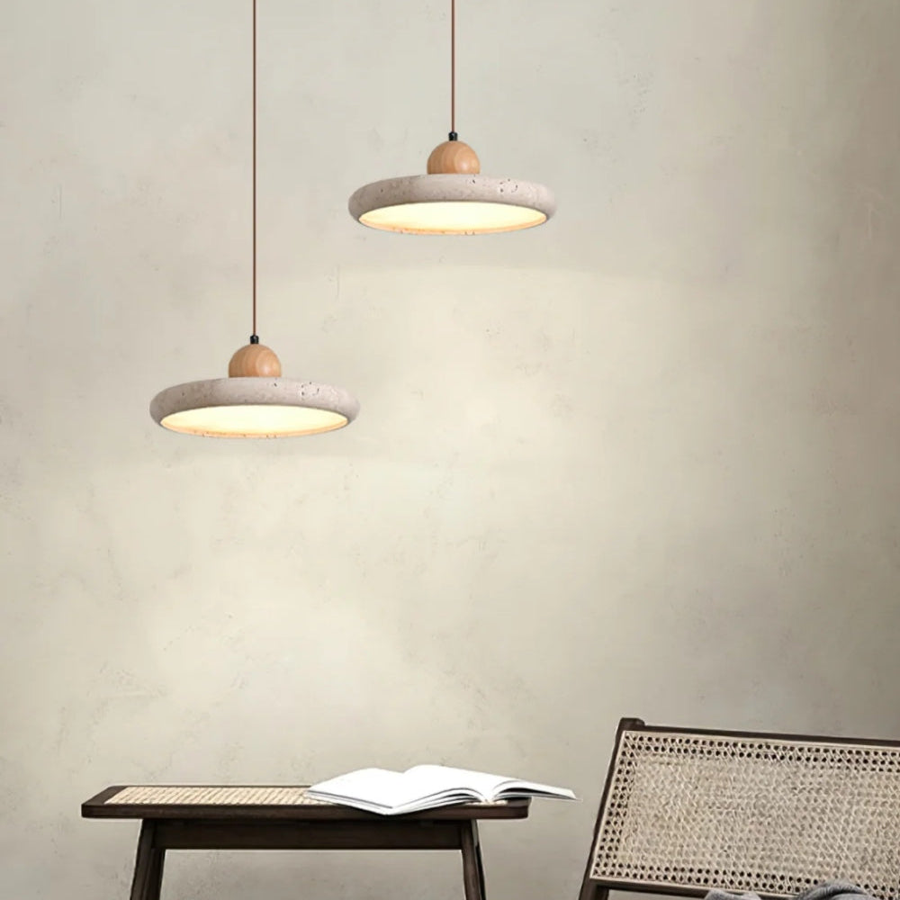 Modern Minimalist Travertine Frisbee Pendant Lamp