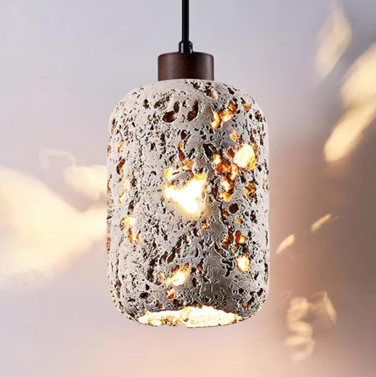 Barrel shaped Travertine Cutout Pendant Lamp
