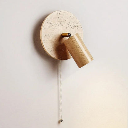 Zylinderförmige Wandleuchte aus Travertin im Wabi-Sabi-Stil mit Zugkettenschalter