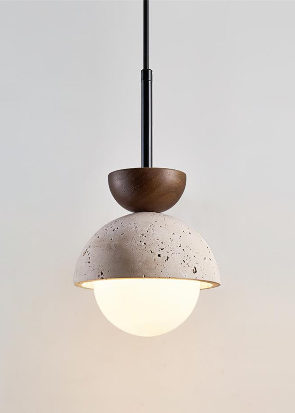 Modern Minimalist Hemisphere Travertine Wood Pendant Lamp