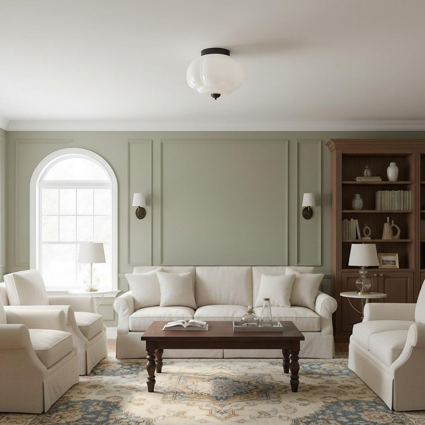 Eloise Milk Glass Ceiling Light - Vintage Flush Mount Ceiling Light