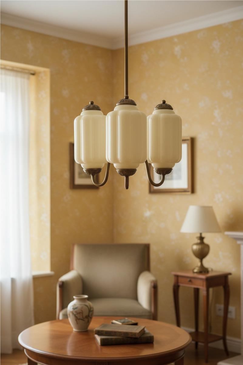 Vintage Eloise Glass Chandelier With 3 Lights